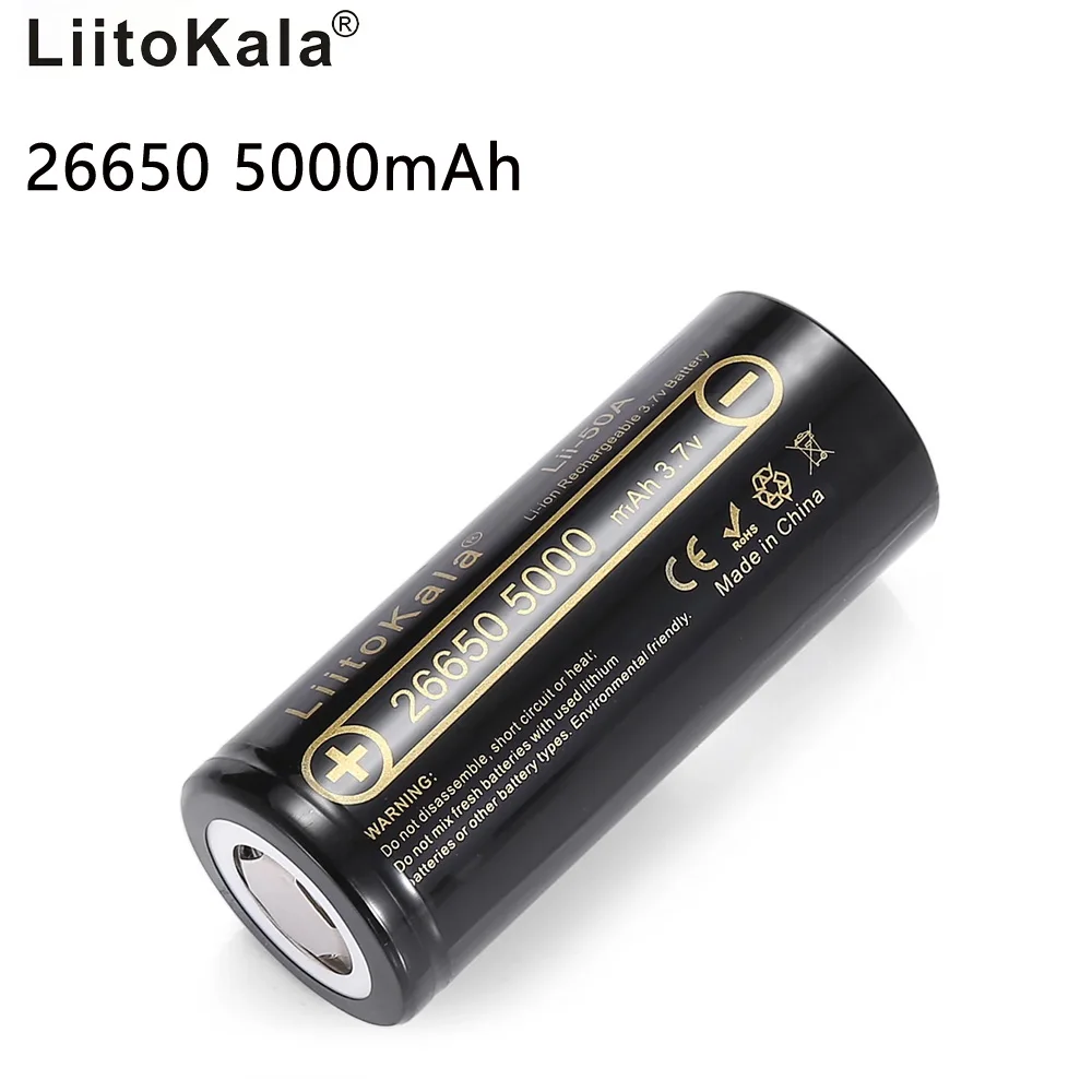

LiitoKala 3.7V 26650 5000mah rechargeable lithium battery suitable for Strong Light Flashlight 100% High-Quality Actual Capacity