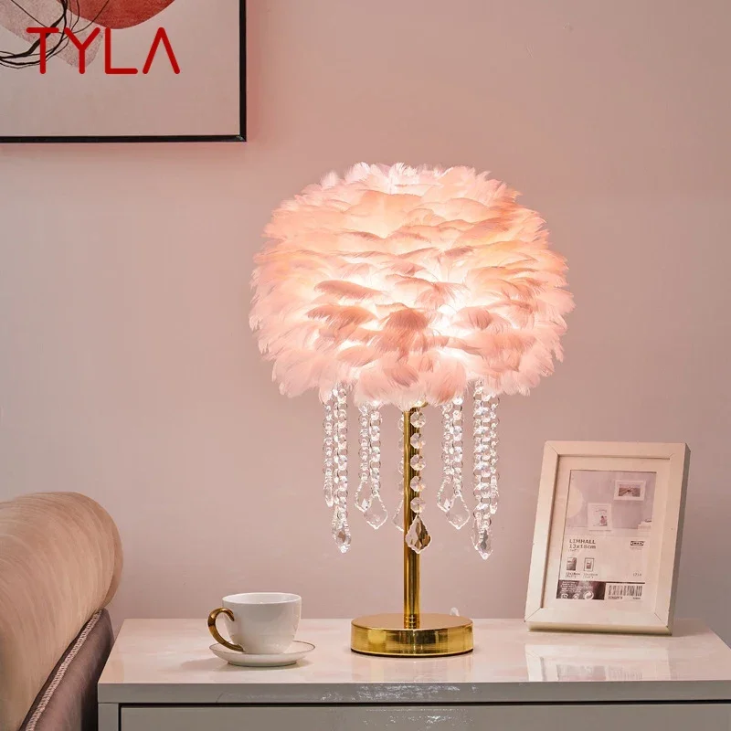 

TYLA Feather Table Lamp Nordic Modern Living Room Bedroom Hotels HomestaysCreative LED Decoration Desk Light
