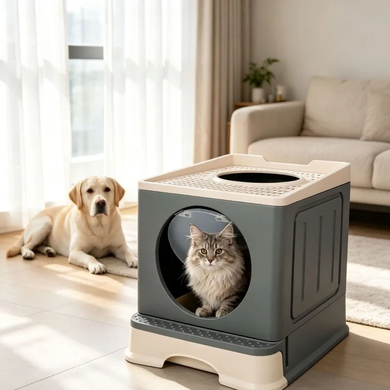 Large Double Layer Drawer Cat Litter Box Fully Enclosed Splash Proof Odor Control Portable Easy Care Pet Cat Toilet