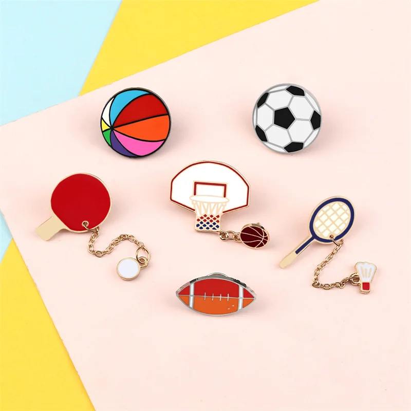 Sports Series Brooches Football Basketball Pingpong Badminton Enamel Pin Creative Ball Badge Shirt Bag Lapel Pin Student Jewelry