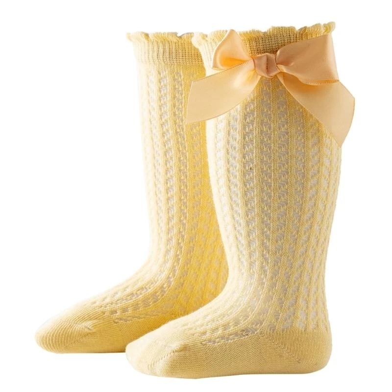 

J15U ажурные носки для маленьких девочек, сетчатые носки с бантом, весеннее платье до колена, носки-трубочки, рождественские для