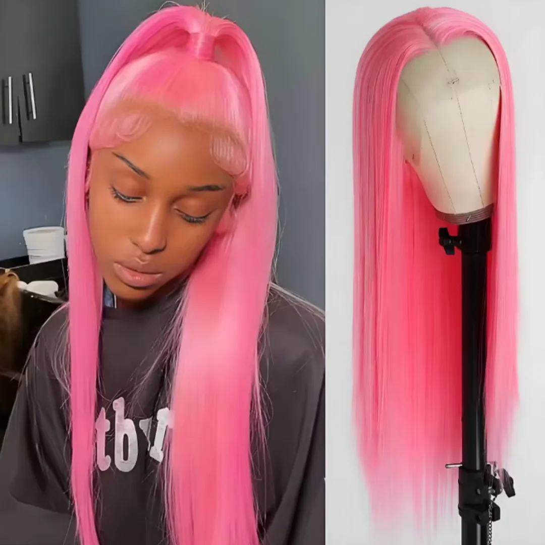 

30-дюймовый бразильский парик с кружевной передней частью светло-розового цвета, 100% натуральные волосы, парик с кружевной передней частью 13x6 HD, цветные прямые парики с кружевной передней частью для женщин