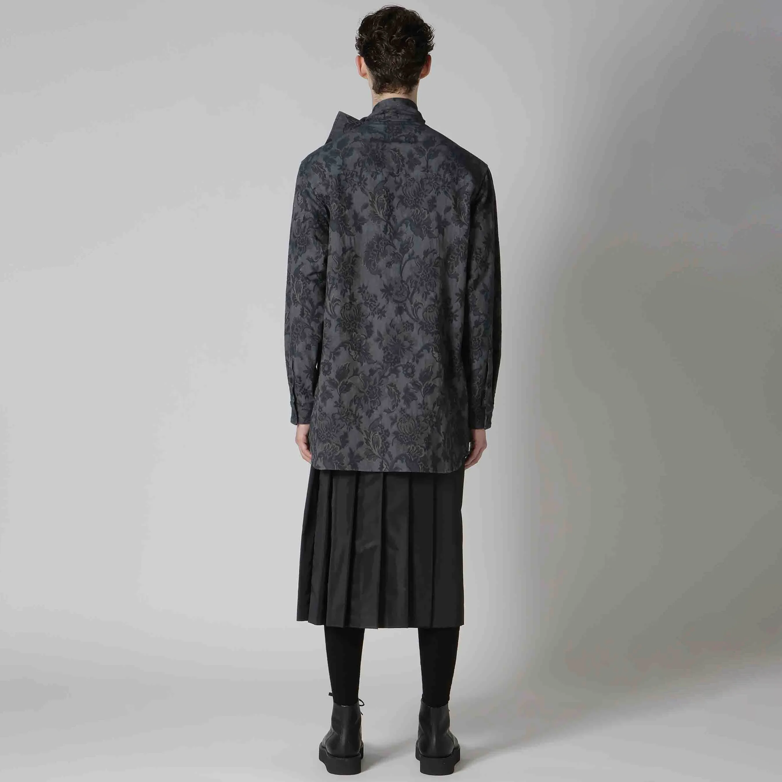 YOJI OOAK التصميم الأصلي زهرة الحبر مصبوغ قماش الجاكار قميص الرجال وشاح طوق قميص بأكمام طويلة أعلى الرجال