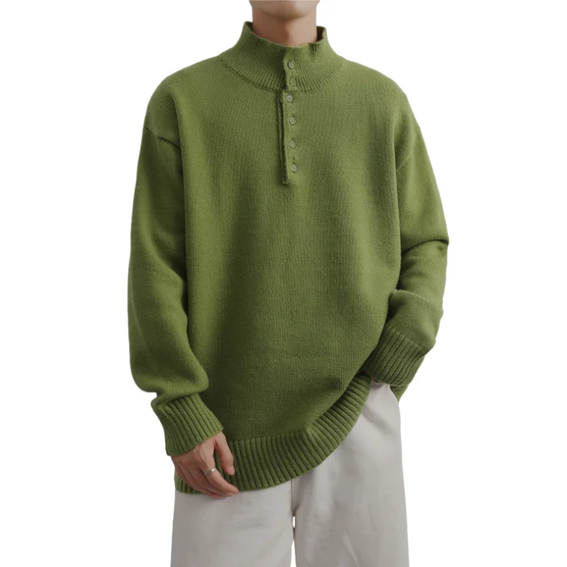

Fashionable Avocado Green Semi-high-neck Sweater for Men American Retro Knitted Jackets Mens Autumn Winter Casual Warm Pullover
