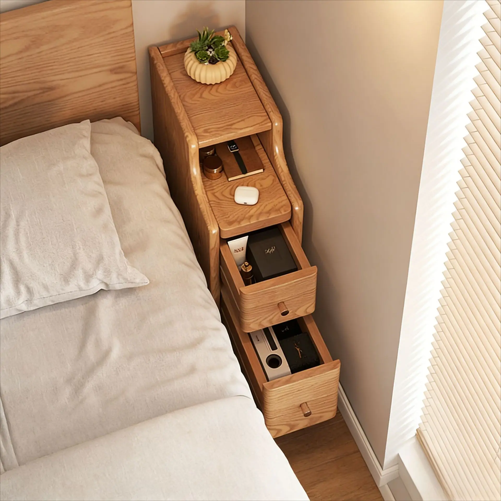 

# Solid Wood Multifunctional Bedside Table Household Bedroom Light Luxury High-end New Slit Ultra-narrow Simple Living Room