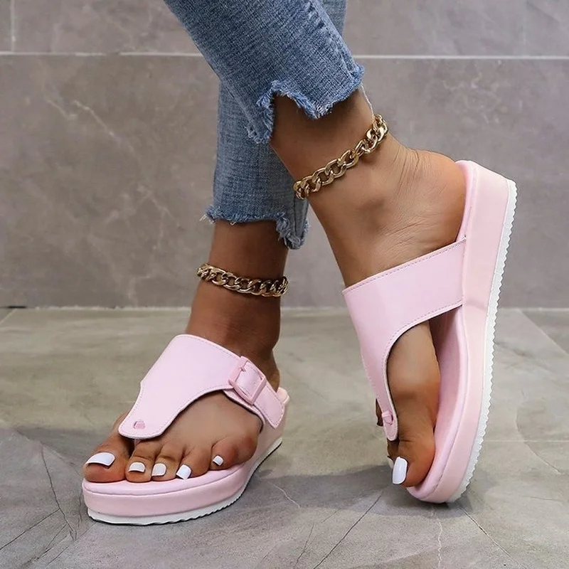 

Plus Size 43 Women 2022 Summer Flats Clip Toe Sandals Outdoor Slippers Casual Ladies Beach Shoes Button Flip Flops Footwear