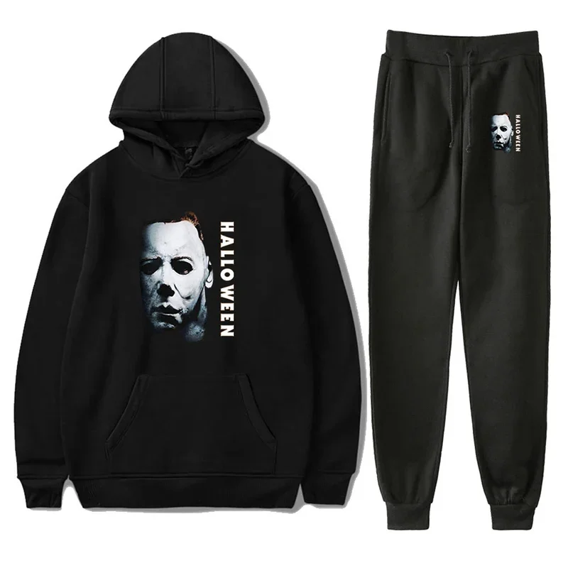 Halloween Michael Myers Cosplay Hoodie Pants Sweatpants Set 3D Printed Hooded Sweatshirt Pullover Causal Pants Trousers