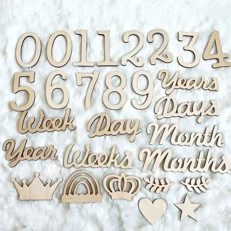 Baby Birthday Month Digital Wood Diy Baby Full Moon Scene Layout Hundred Days Photo Props Wood Chips Numeral Letter Decoration