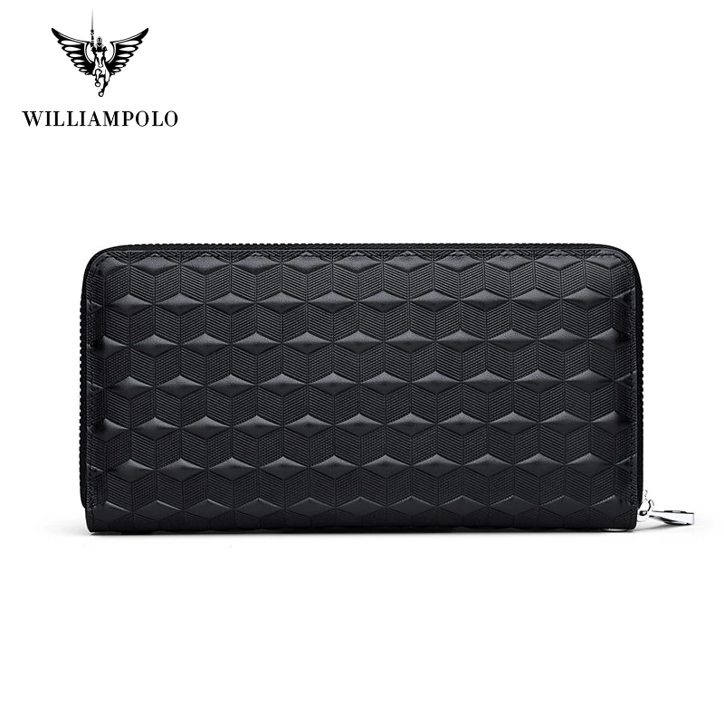 WILLIAMPOLO Genuine Leather Men\'s Wallet Clutch Bag Card Holder Long Wallets Double Zipper Large Capacity Vintage Male Purses