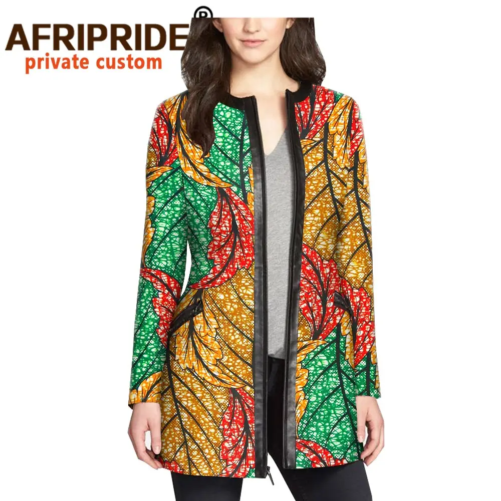 2024 Women`s Coat African Print Jacket Dashiki Clothes Formal Outfit Leather+cotton Fabric Full Zipper AFRIPRIDE A1924010