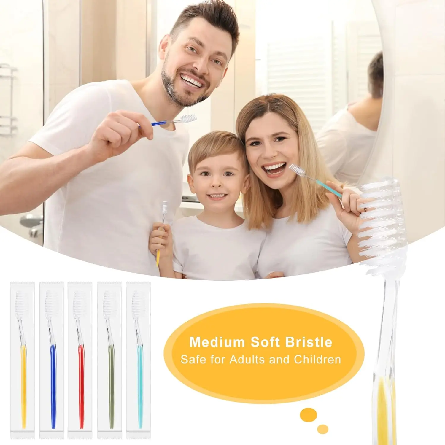 100Packs Disposable Toothbrushes Individually Wrapped, Medium Soft Bristle Travel Toothbrushes Bulk for Adults/Kids Hotel Toilet