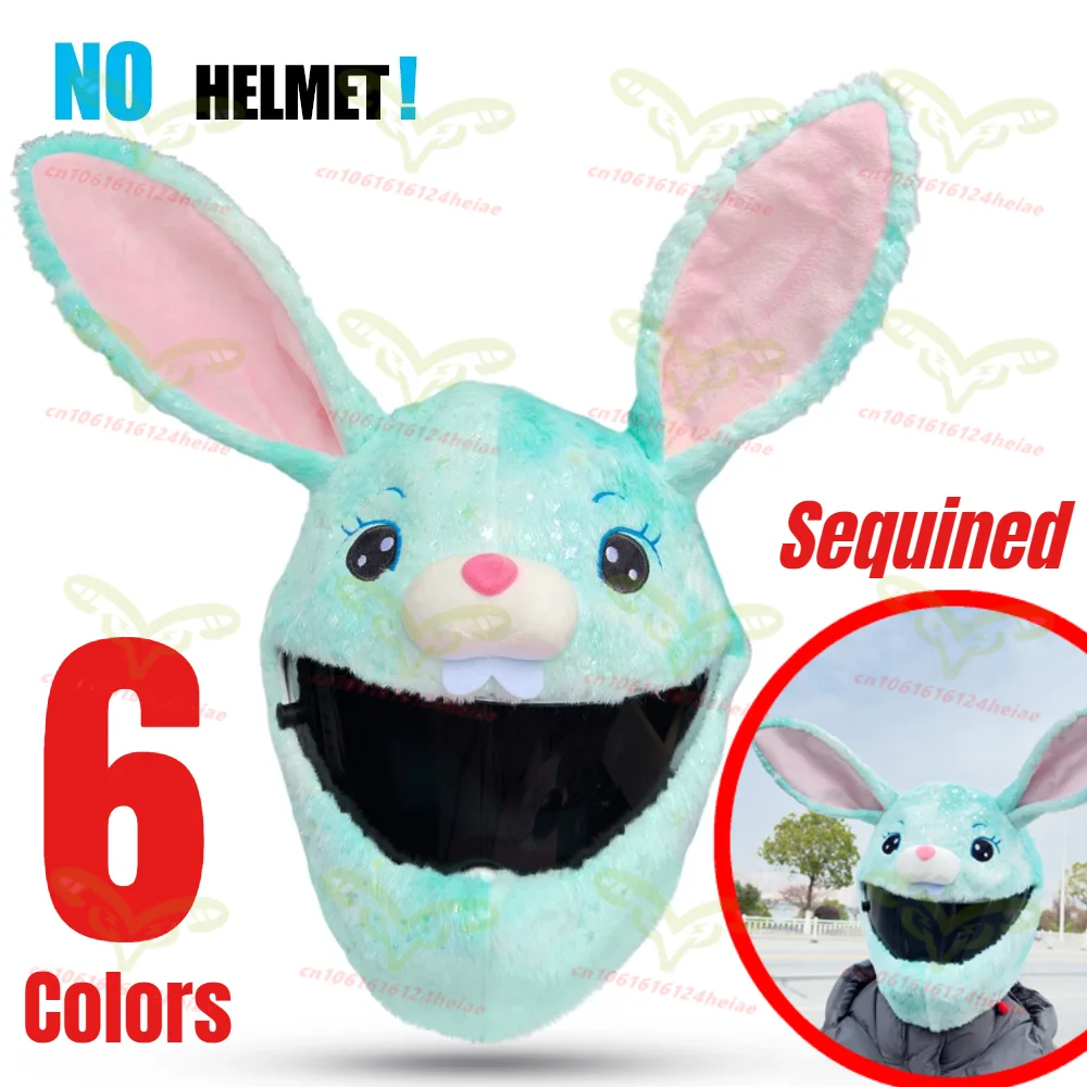 

Helmet Protection Headgear Cover Cartoon Fluffy Plush Cute Sequined Rabbit for Motorcycle Full-Face Protective Case