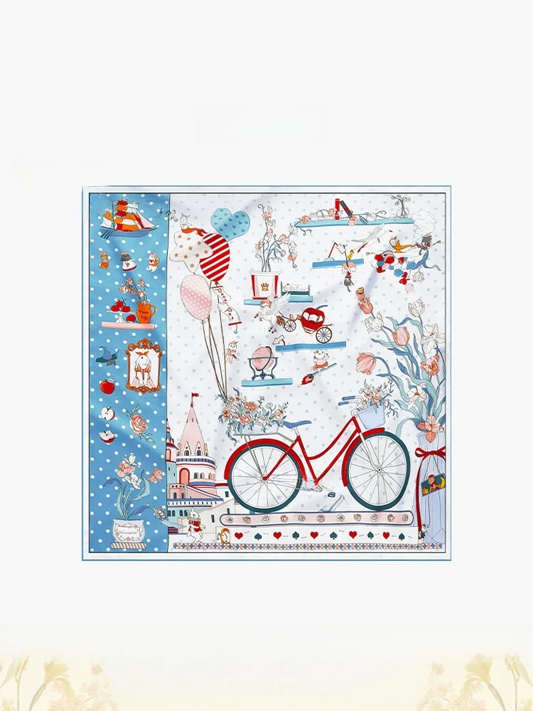 

Xinuosichou Silk Scarf Cartoon Design Silk Large Square Scarf Versatile Fashion Accessory for All Seasons