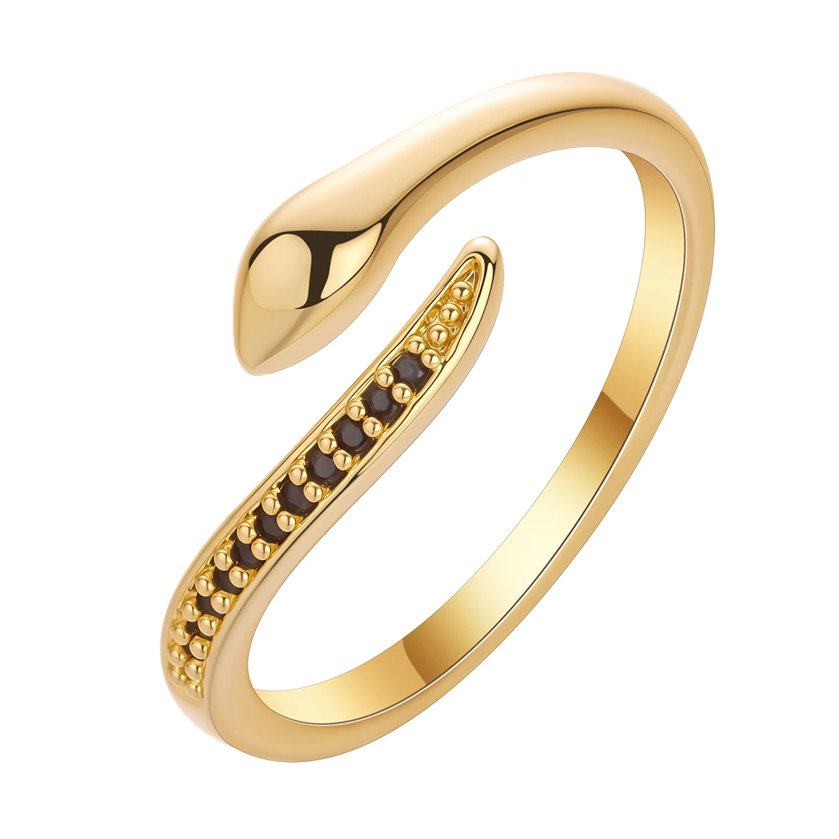 Chandler Dainty Snake Wrap Around Ring With Pave Detail, Minimalist Black Ouroboros Ring For Women, Perfect Gift for Her