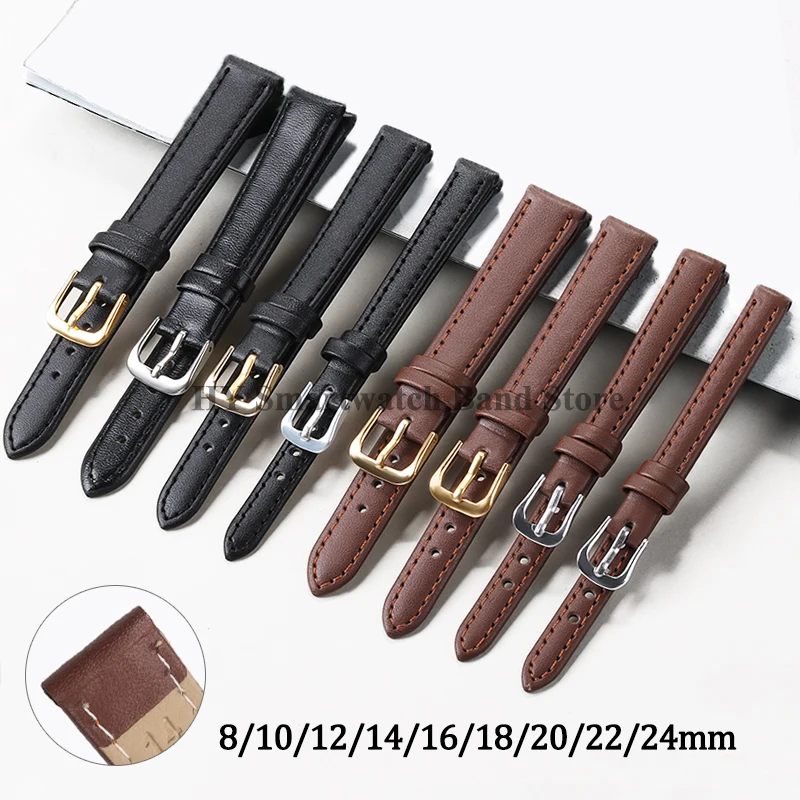 8mm 10mm 12mm 14/16mm 18mm 20mm 22mm 24mm PU Leather Watch Strap for Men Women Soft Leather Wrist Band Universal Sport Bracelet