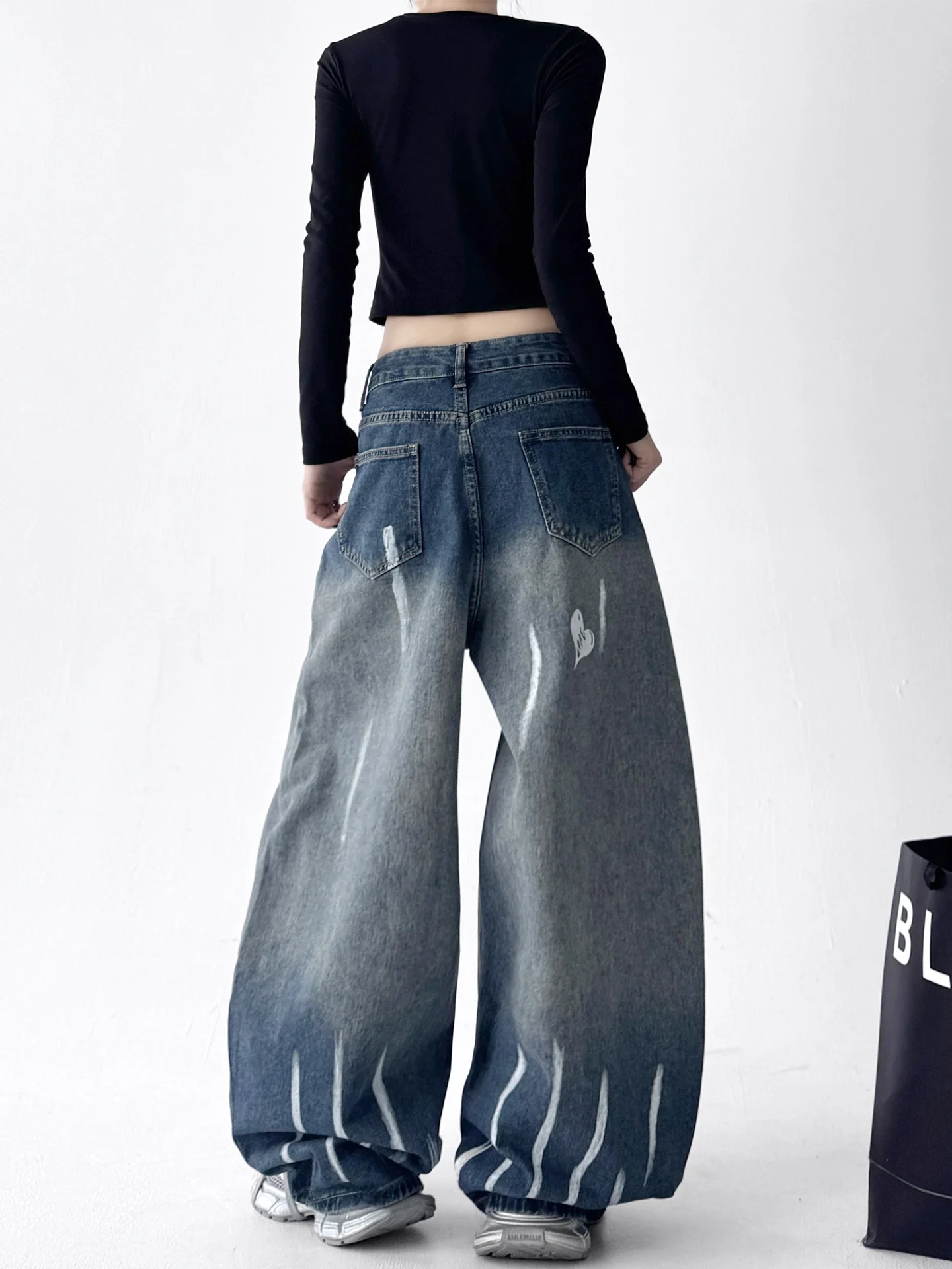 

Blue Vintage Women's Jeans High Waist Slimming Early Autumn Casual Wide Leg Pants Autumn Faion Casual Loose Fit Polyester C...