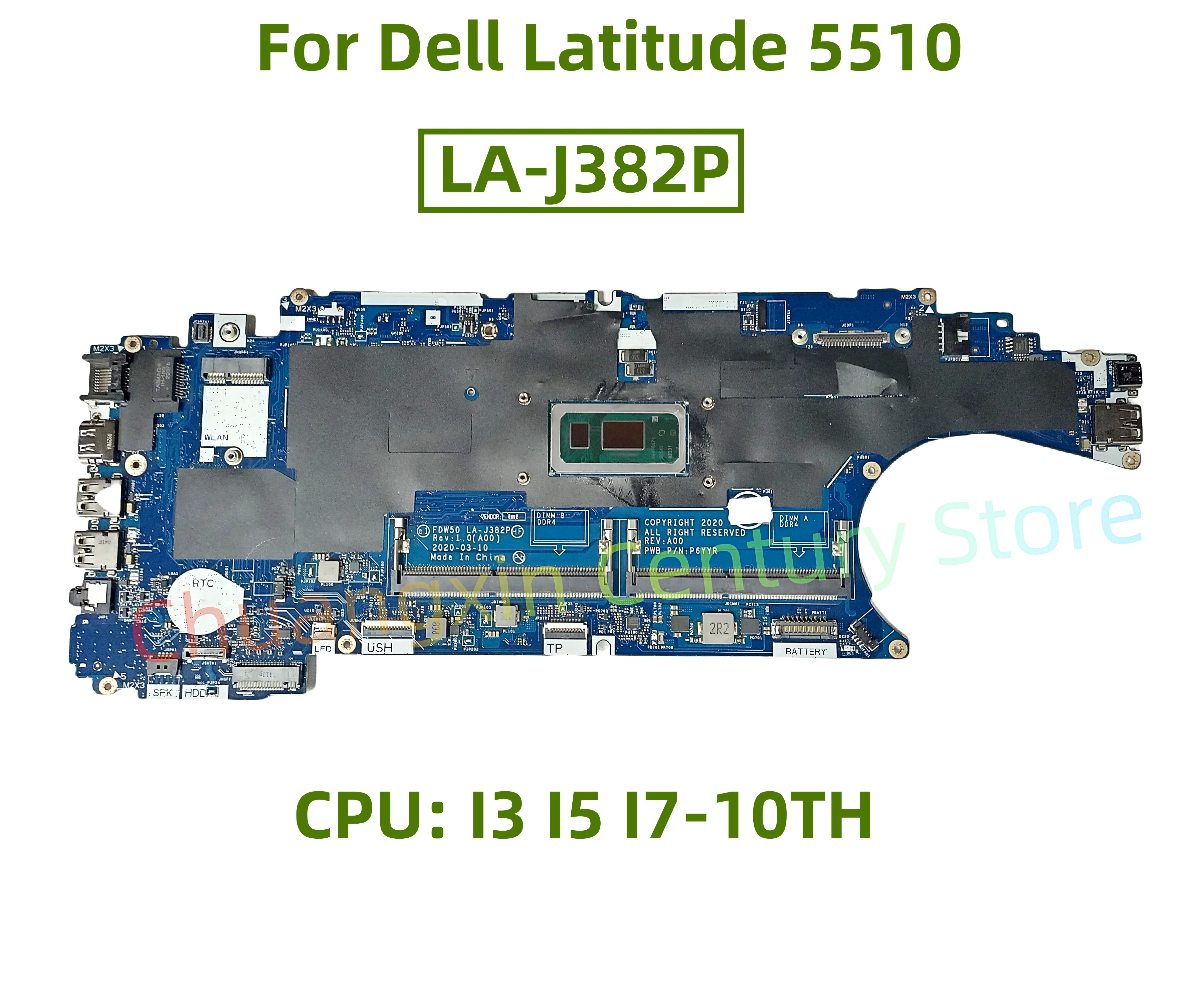 

LA-J382P motherboard for Dell Latitude 5510 series laptops with CPU: I3 I5 I7-10TH 100% tested successfully shipped