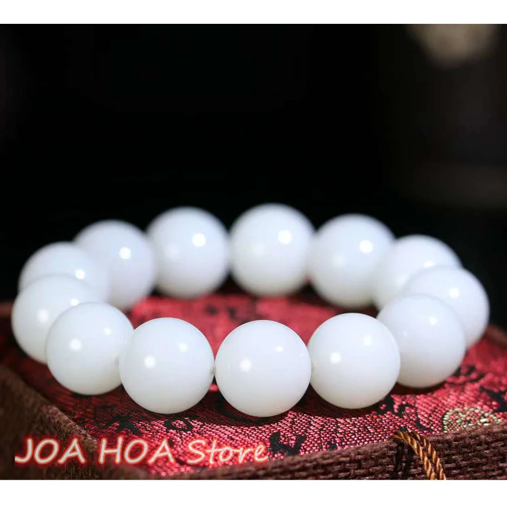 

High Quality Hetian Jade Suet White Jadpes Hand-carving Round Beads Bracelet Noble Grace Bangle Exquisite Handring Fine Jewelry