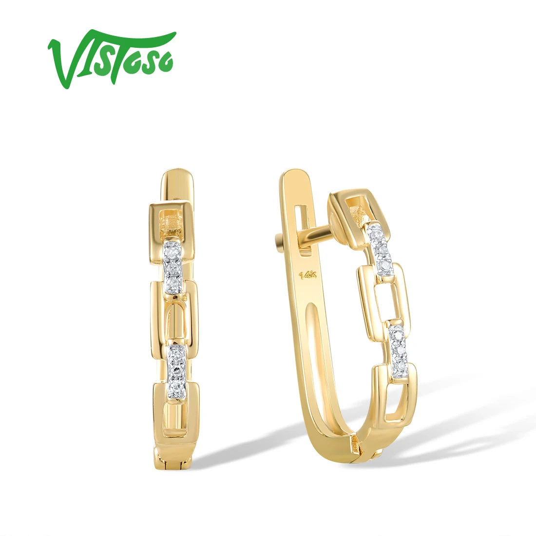 

VISTOSO Real 14K 585 Yellow Gold Earrings For Women Sparkling Diamond Wedding Engagement Anniversary Delicate Gift Fine Jewelry