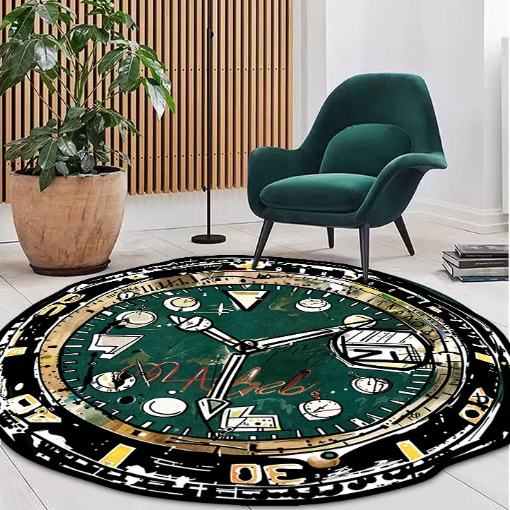 Vintage Clock Large Area Carpet Creative Irregular Dial Round Rug Gaming Chair Non-slip Floor Mat Bedroom Lounge Decorative Rug