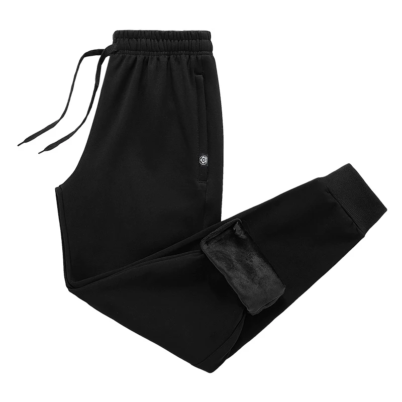 Herbst Winter Herren elastische hoch taillierte einfarbige Taschen mit Plüsch und verdickten Freizeit füßen Hosen Mode Freizeit hosen