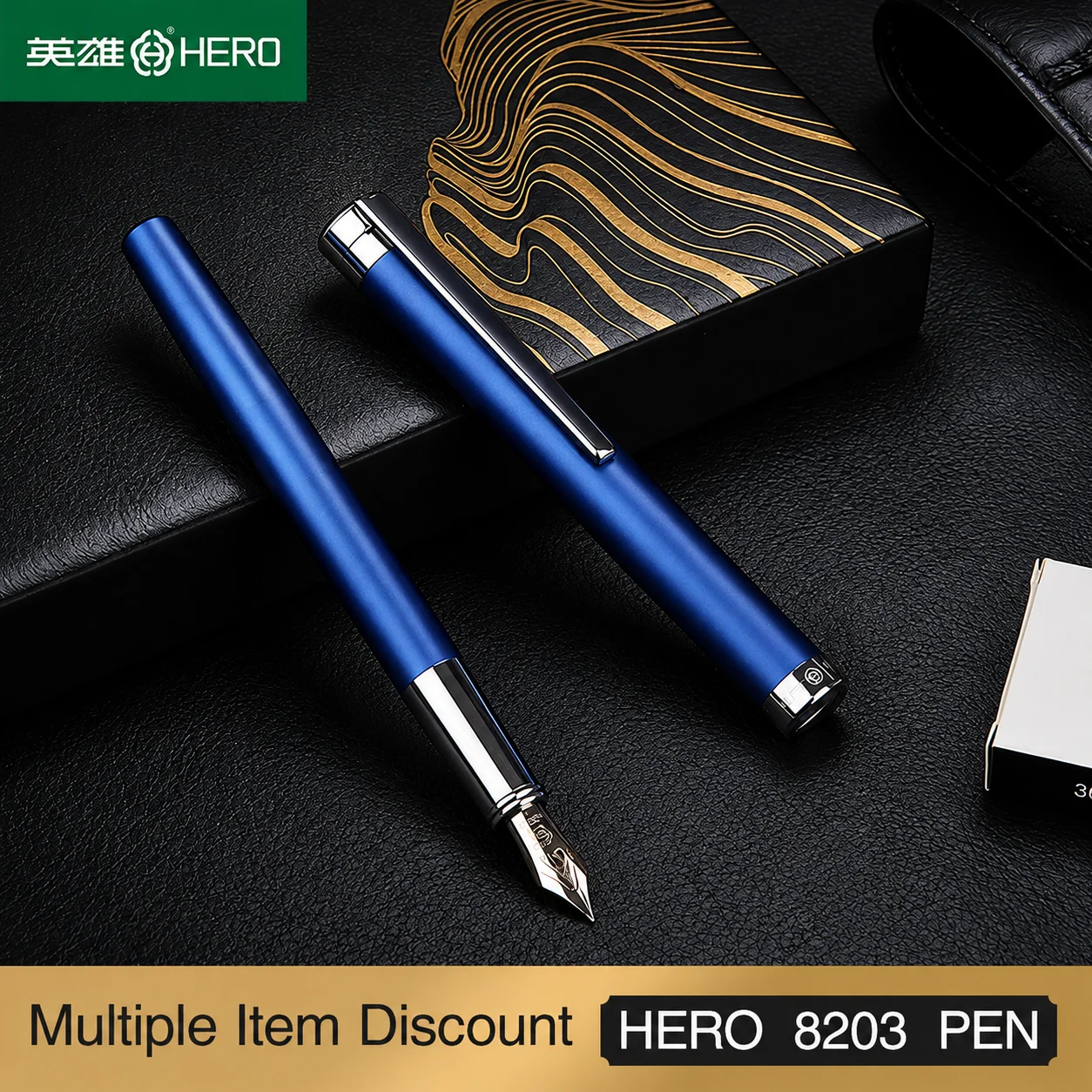 HERO 8203 Fountain Pen, 0.5mm Stainless Steel Irridium Nib, 4 Colors, Gift Box, Swivel Ink Converter, Slip-Resistant for Writing