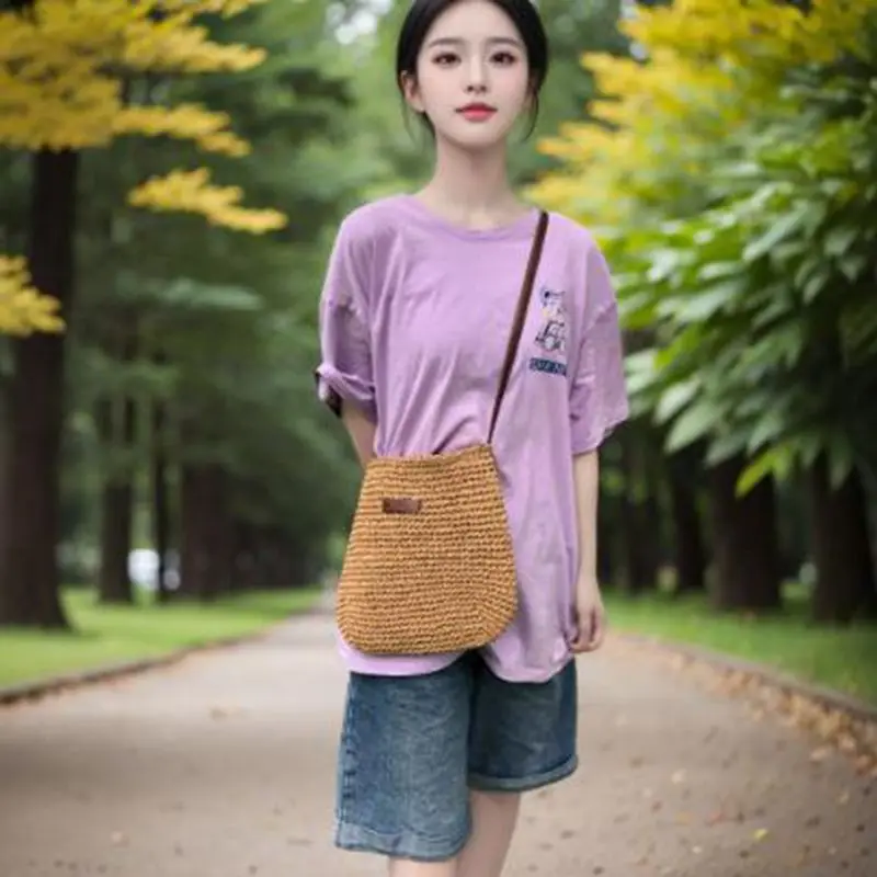 حقيبة كتف نسائية صيفية جديدة من القش على طراز Ins على شاطئ البحر حقيبة يد للعطلات والتسوق حقيبة كروس نسائية