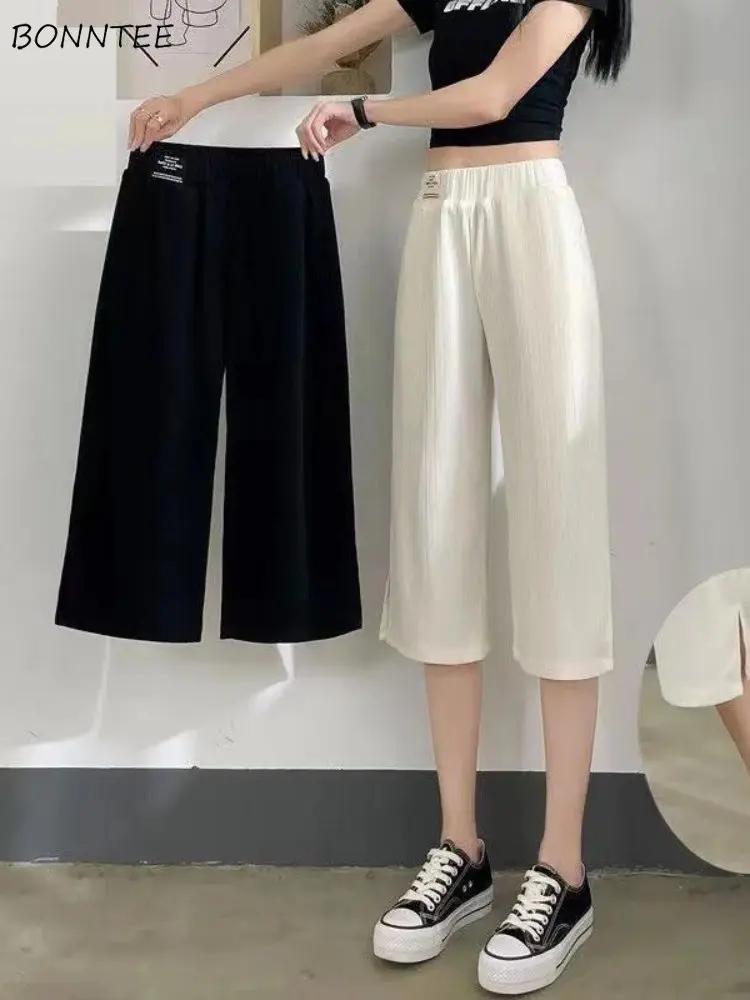 M-4XL Pants Women Side-slit Calf-length Loose Simple All-match Casual Ins Summer Fashion Chic Ulzzang Ladies Temperament Classic