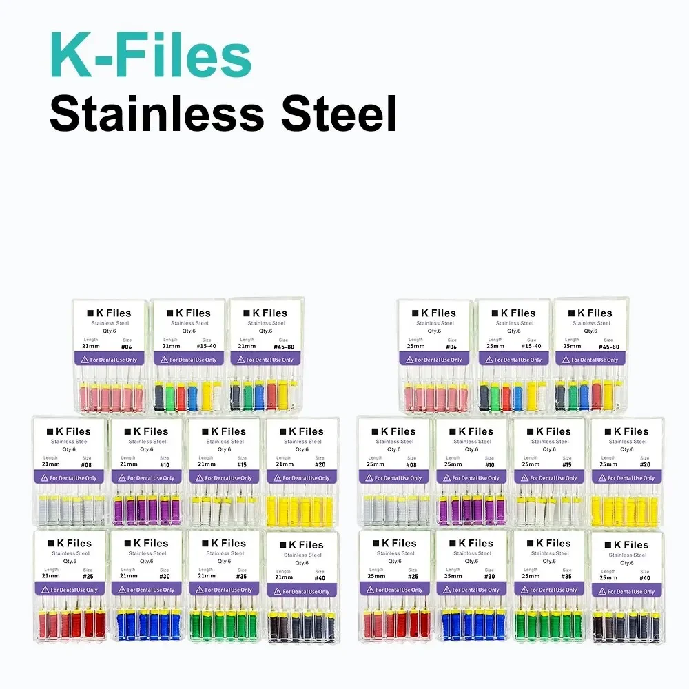 

6Pcs/Pack 21/25mm Dental Hand Use K-Files Denspay Stainless Steel Endodontic Root Canal Files Endodontic Treatment Instruments