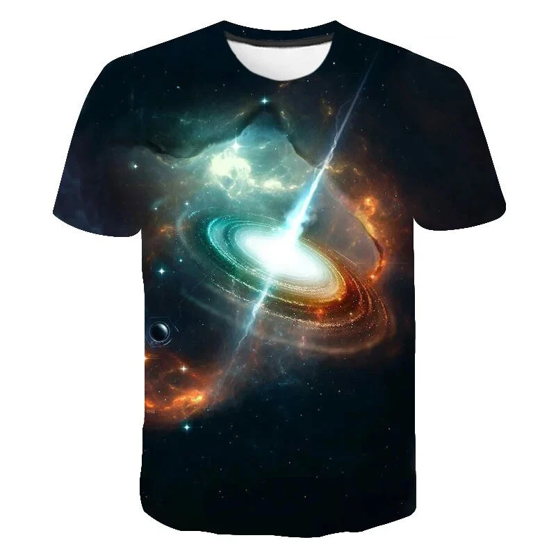 Universe Galaxy Pattern 3D Printed Clothing for Adult and Children Summer Short Sleeve Casual Stylish Round Neck T-shirt