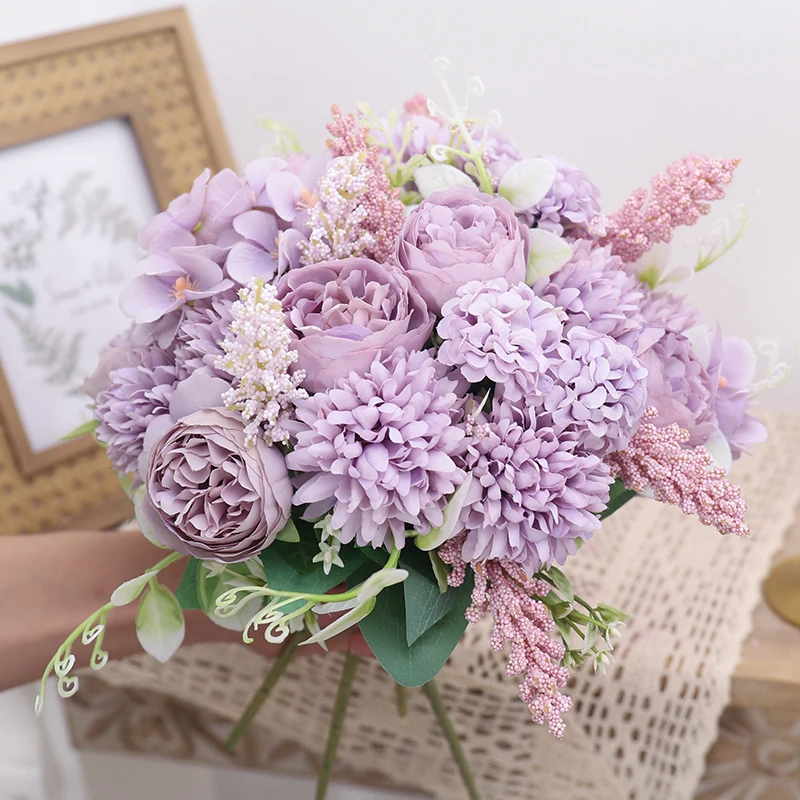 Peony Artificial Flowers Silk Bridal Bouquet Roses Wedding Home Garden Decor Fake Christmas Outdoor Hydrangea Decoration