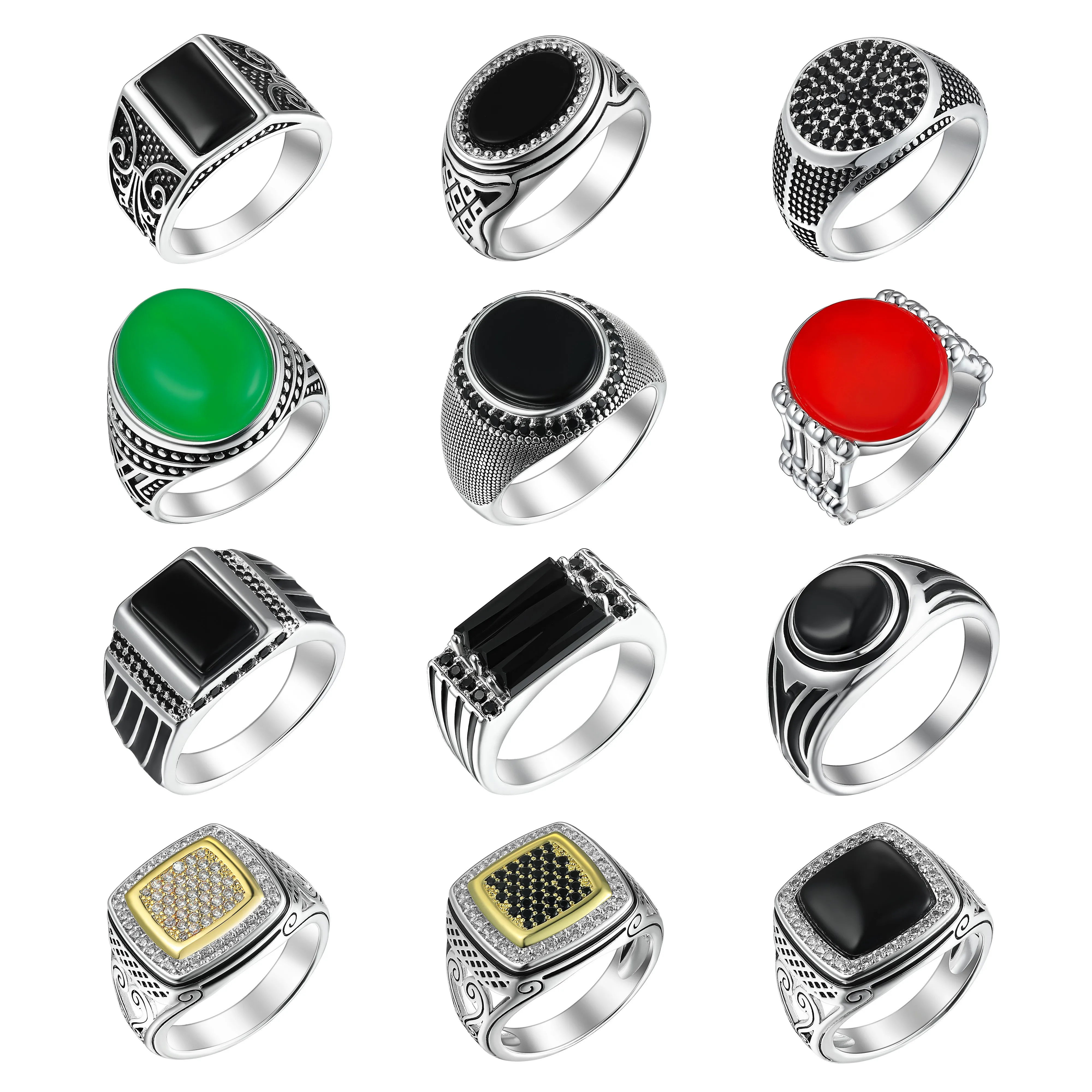 

Custom Wholesale Simple Personality Ring Men's Black Agate Square Ring Statement Stamp 18K Gold Color Flat Geometric Ring