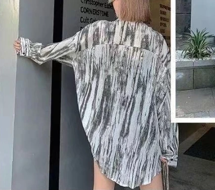 Tie Dye Print Design with A Niche and Light Mature Style, Versatile and Loose Retro Spring and Summer Shirt Top for Outdoor Wear