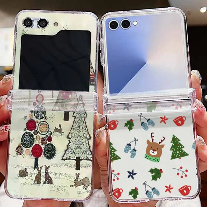 Transparente Handyhülle mit Cartoon-Weihnachtsmuster für Samsung Galaxy Z Flip7 FE Flip7 Flip6 Flip5 Flip 7 6 5 4 3 5G Hard Folding Cover