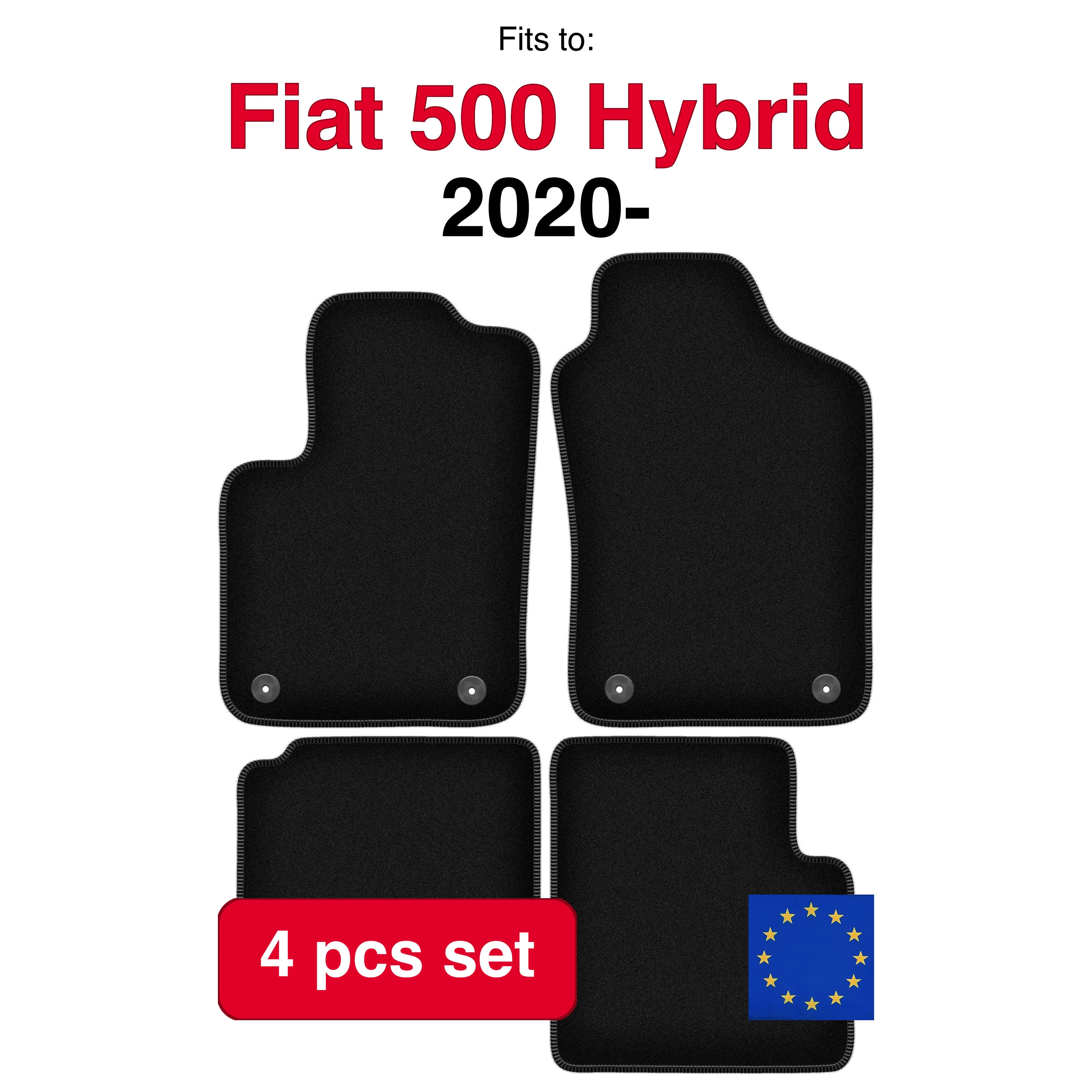 Velour tapijten set voor Fiat 500 Hybrid hatchback (2020-) - Zwart (4 stuks) in de auto passende automattenset