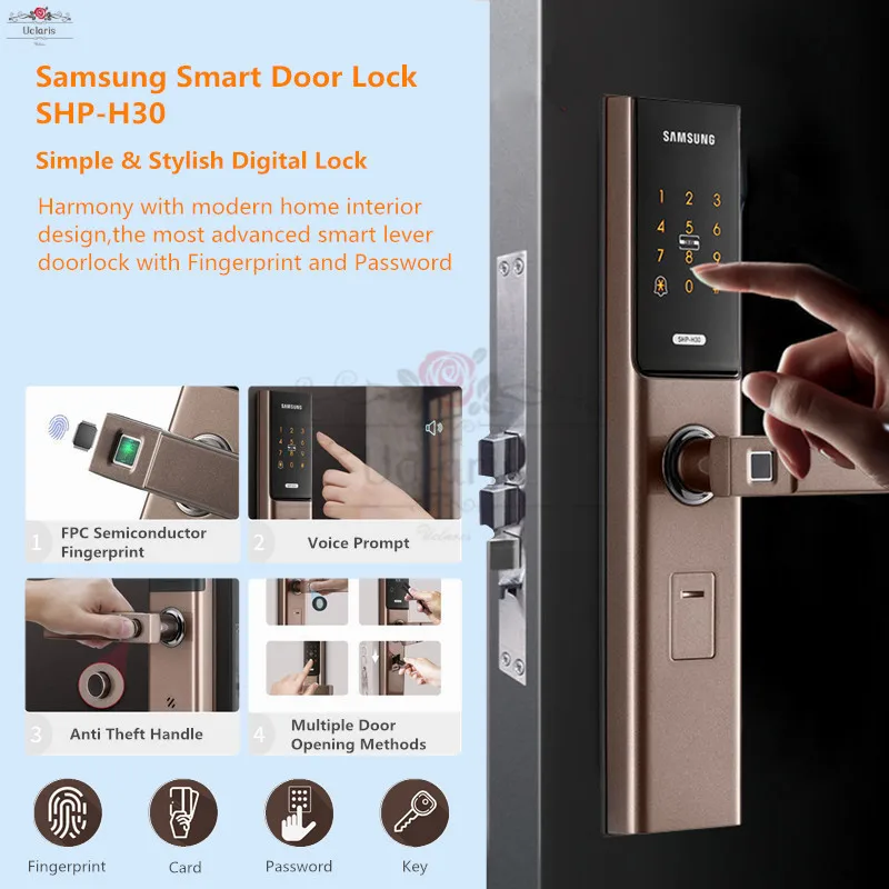 Samsung Smart Handle Doorlock SHP-H30 Fingerprint Lock Home Security Door With Card Password Intelligent Electronic Locks