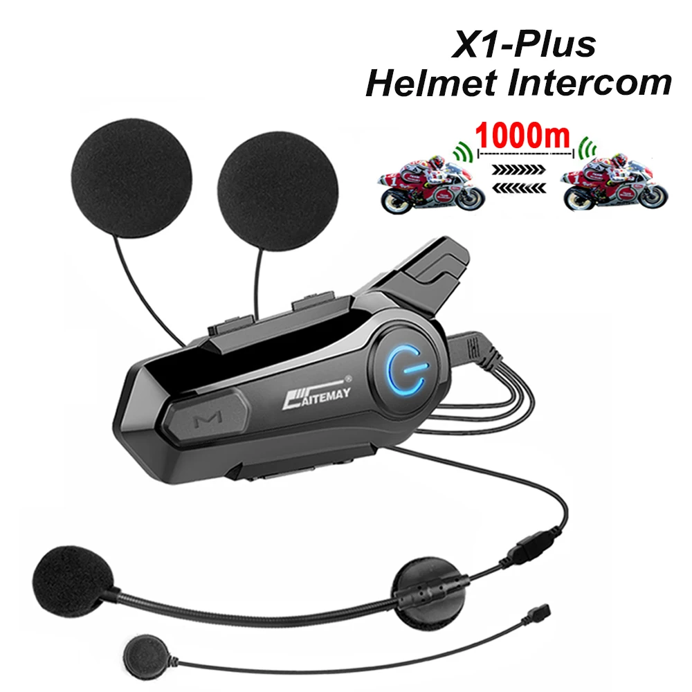 X1 Plus Motorhelm Intercom Headset Bluetooth Waterdichte Moter Interphone Voor 2 Rijders 1000M Interphone Communicator