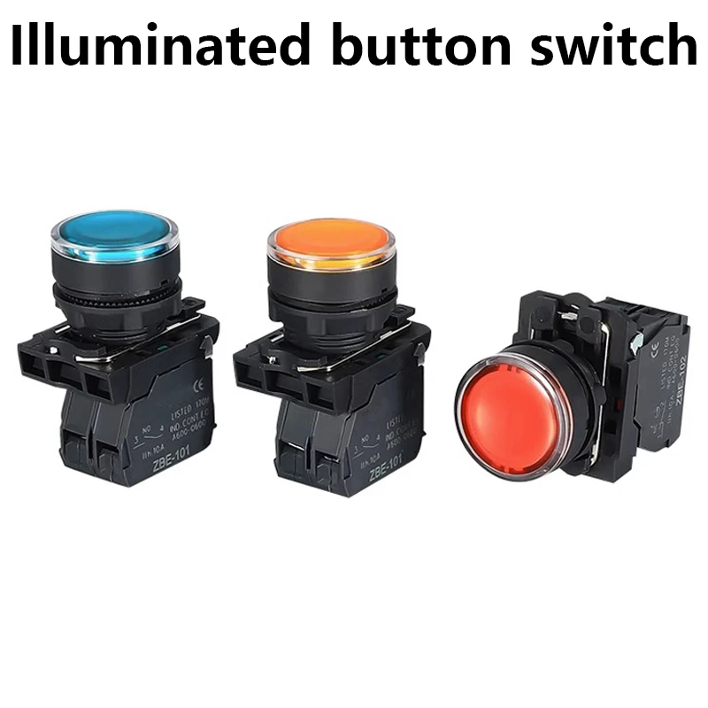 

22MM waterproof illuminated push button switch momentary switch with integral LED NB5 XB5 AW33B1C 22mm spring return