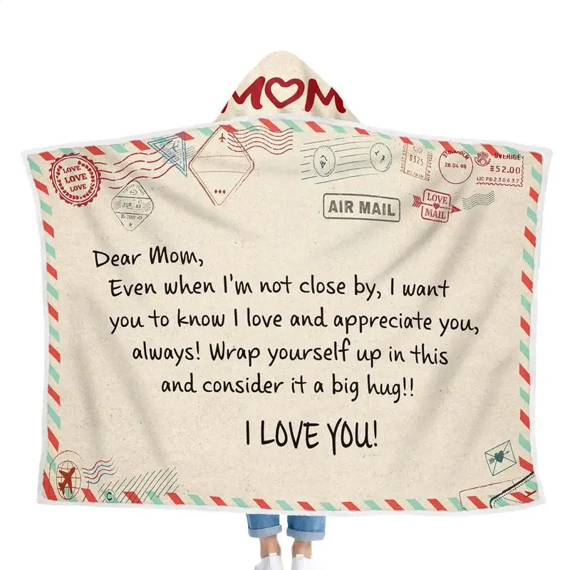 

Blanket For Mom Envelope Design Love Mom Hooded Blanket Flannel Double-Layer Wearable AC Quilt For Women Girlfriends Spa Day