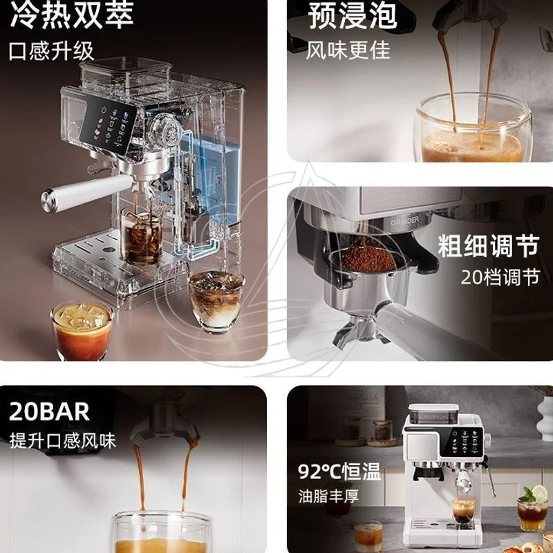 Hot Cold Dual Extract Semi-Automatic Espresso Machine Built-in Grinder All-in-one Coffee Maker For Home Use