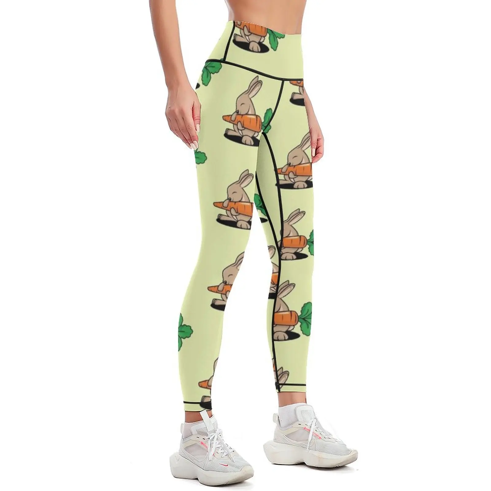 Funny bunny holding a carrot Leggings Pants sport Tight fitting woman Womens Leggings