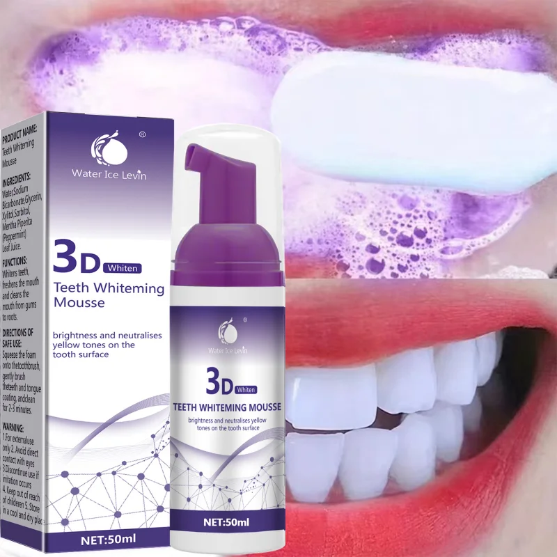﻿ Pasta de dientes de Mousse 3D púrpura, blanqueamiento dental, elimina las manchas, limpieza Oral, aliento fresco, mejora el olor, pasta de dientes blanqueadora púrpura