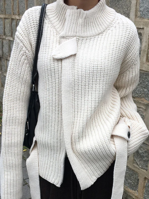 

Faionable Knitted Thiened Woolen Sweater Coat Women's Autumn Winter Straight Cut Sle Stand Collar Belted Waist in Korea...