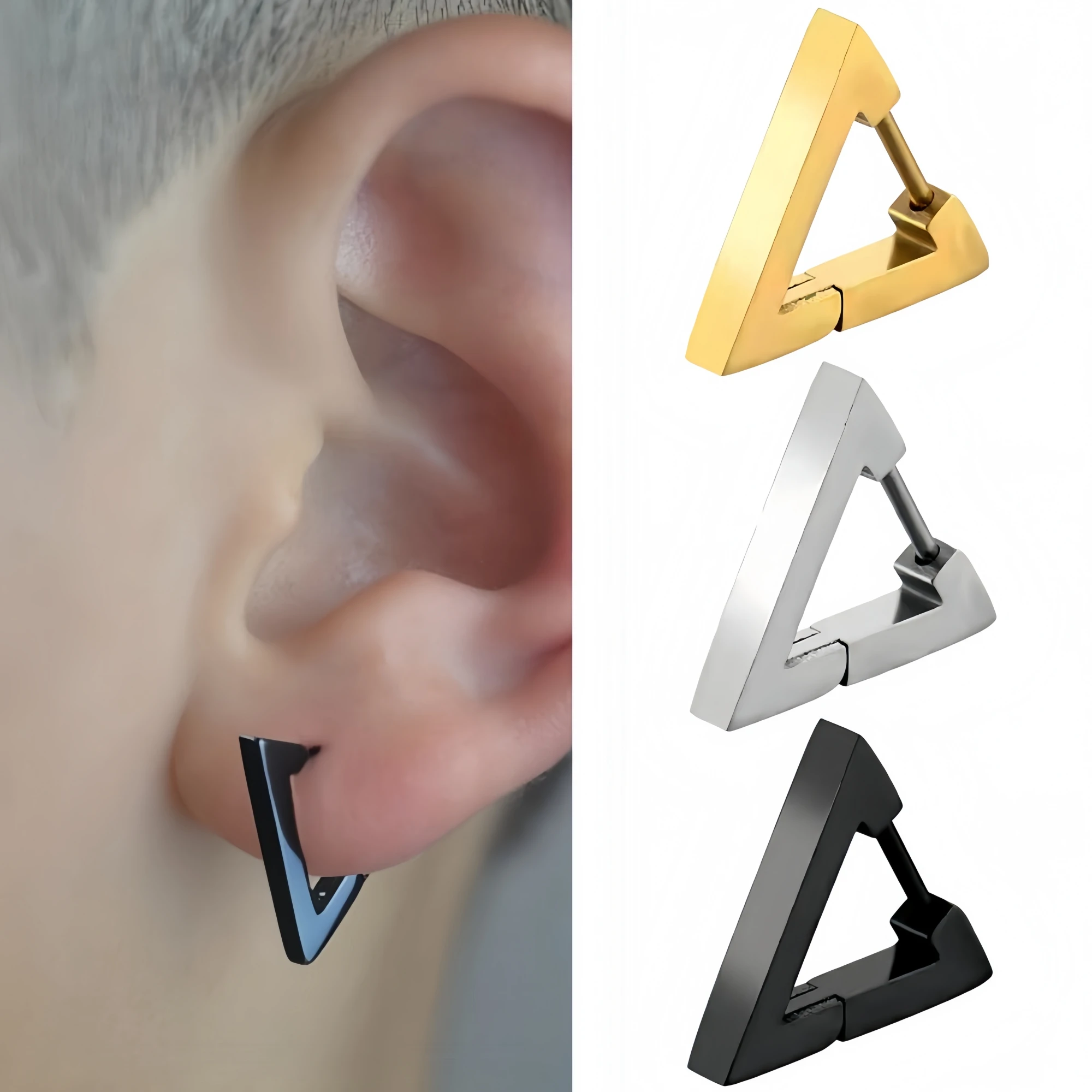 

Polished Triangle Geometry Stainless Steel Men Women's Studs Earrings Black 2025 Trend Minimalist Punk Ear Jewelry Accessories