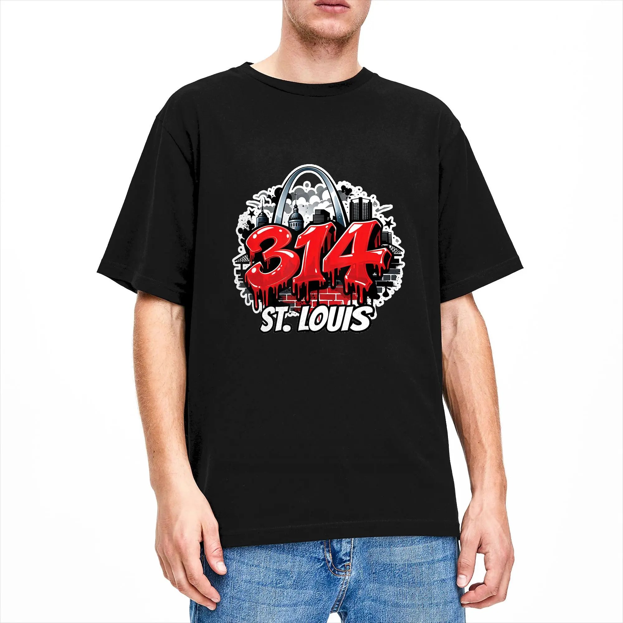 Casual T-Shirt Summer 314 St. Louis Arch Skyline Hippie T Shirts  Cotton Tee Shirt for Man Awesome Wholesale Short Sleeve Tees