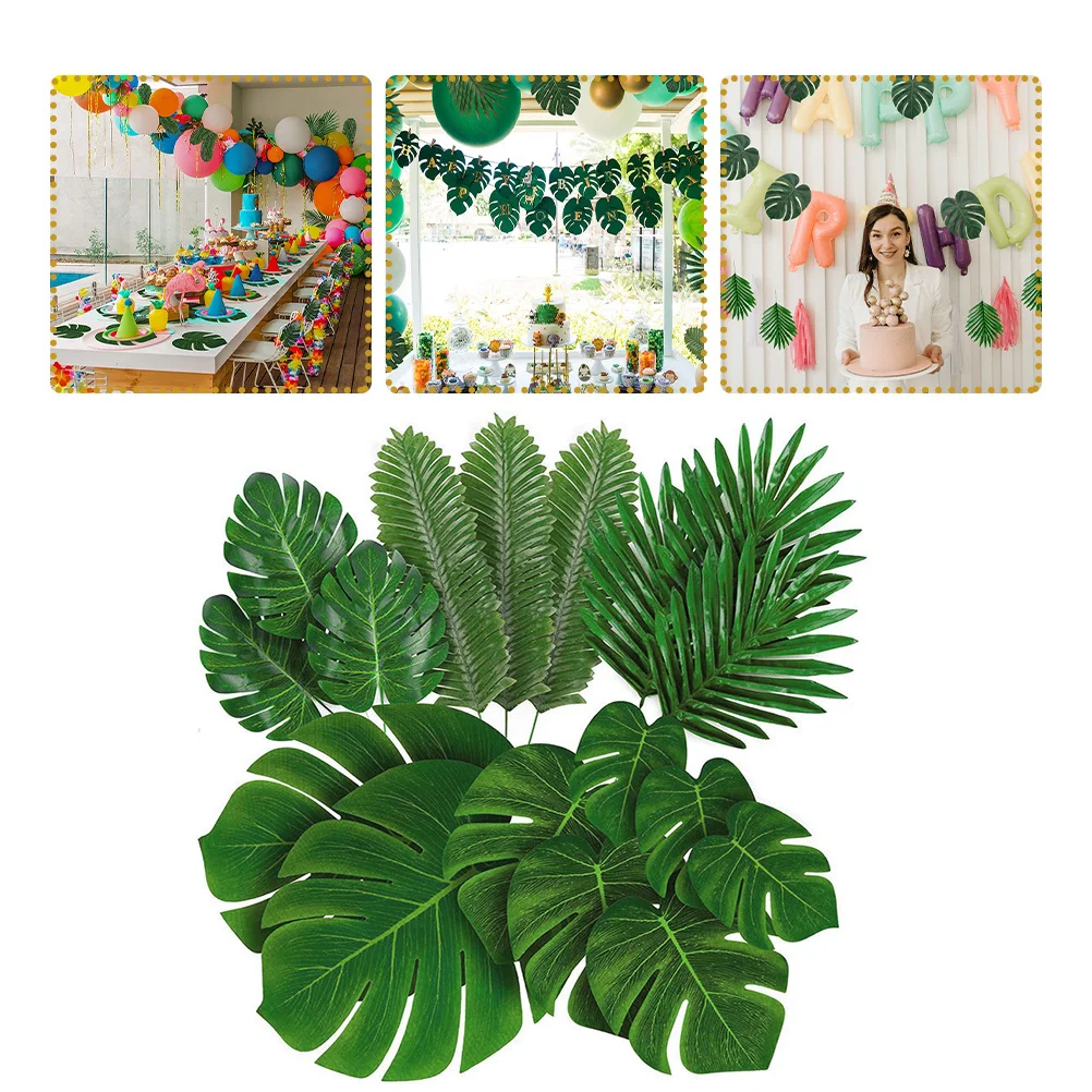 

60Pcs Artificial Tropical Monstera Leaf Faux Leaves Dining Table Party Layout Decor Fake Monstera Leaves Layout Decor