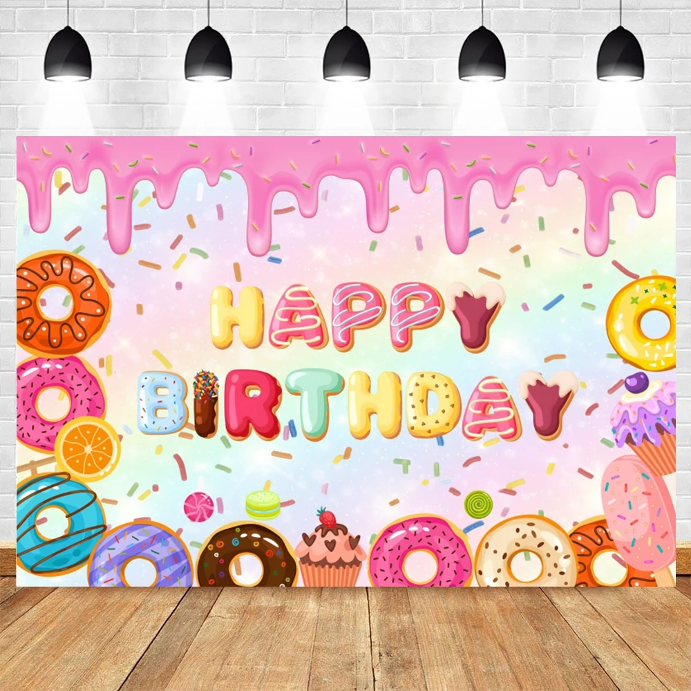 Pączki tło różowe lody Cupcake cukierki syrop Baby Shower dziewczyna słodka zdjęcie urodzinowe Backgorund Decor Banner