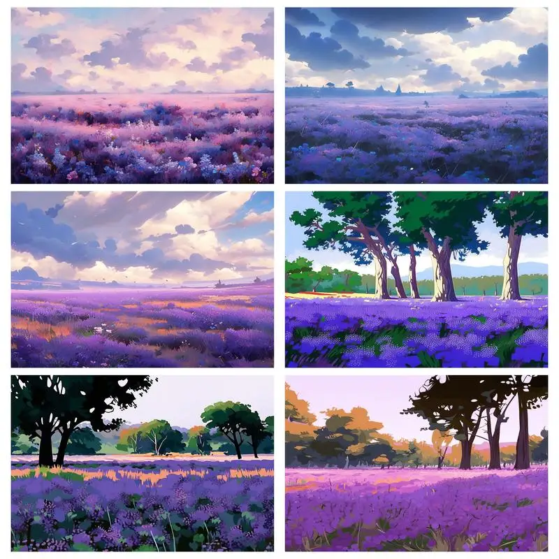 

RUOPOTY Painting By Numbers For Adults Kits Lavender Field Acrylic Painting On Canvas With Frame For Home Decoration