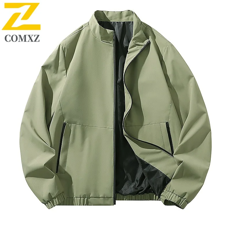 

COMXZ Мужская куртка, новая однотонная ветровка с воротником-стойкой в американском стиле ретро, износостойкая ветровка, повседневный стиль, универсальная осенняя одежда