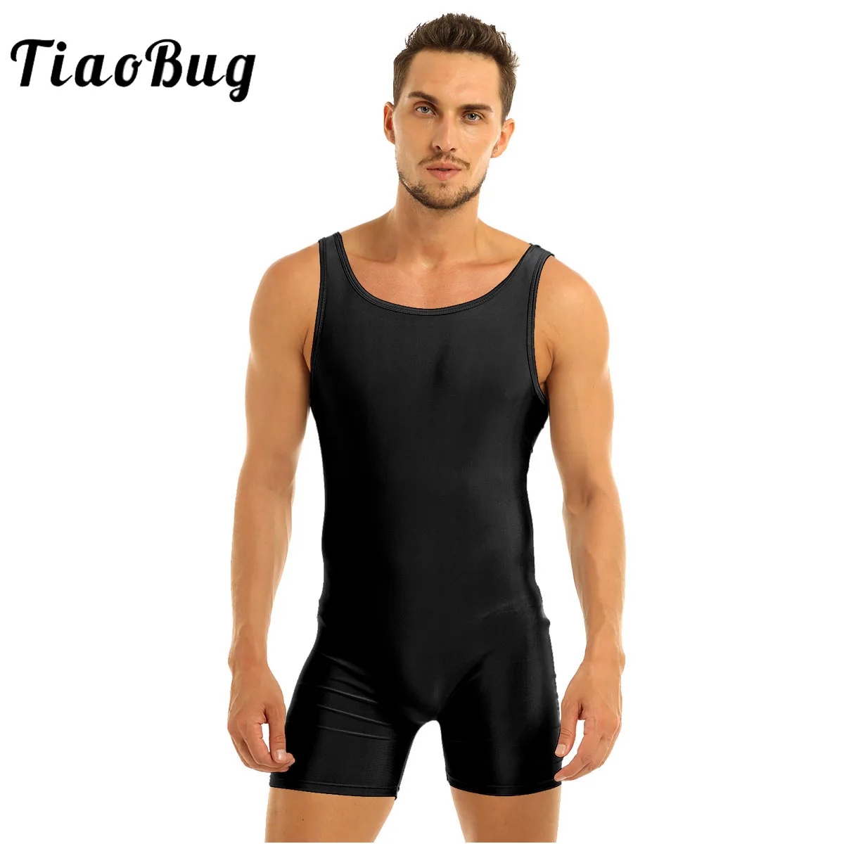 

Mens Gymnastics Leotard Tight Bodysuit Stretchy One Piece Sport Gym Biketard Unitard Short Jumpsuit Smooth Glossy Swimwear